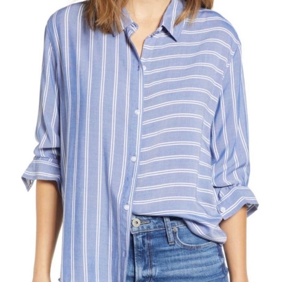 Rails Tops - Rails Bonnie Romana Stripe Blue Button-Down Lightweight Rayon Shirt L